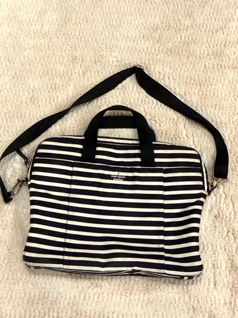 Parisian Aesthetic Kate Spade Nylon Striped Laptop Bag Messenger Crossbody